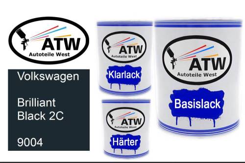 Volkswagen, Brilliant Black 2C, 9004: 1L Lackdose + 1L Klarlack + 500ml Härter - Set, von ATW Autoteile West.